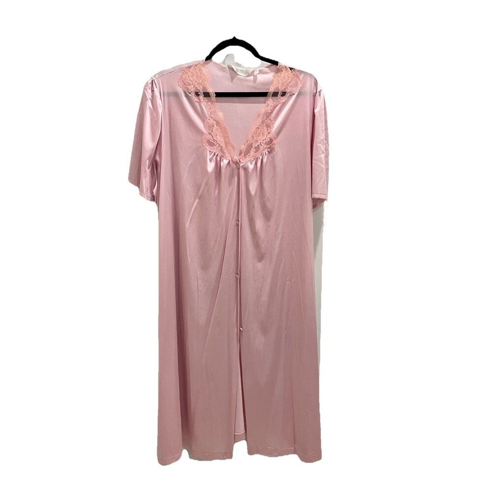 Vintage Ashley Ames Satin Lace Nightgown Pink Lace Grandmacore  Size XXL USA